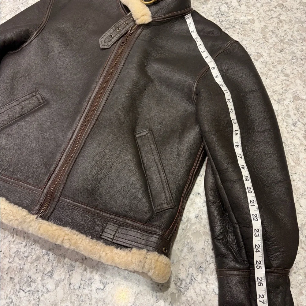 Brown Shearling B3 Bomber Aviator Jacket - Picture 5 of 15